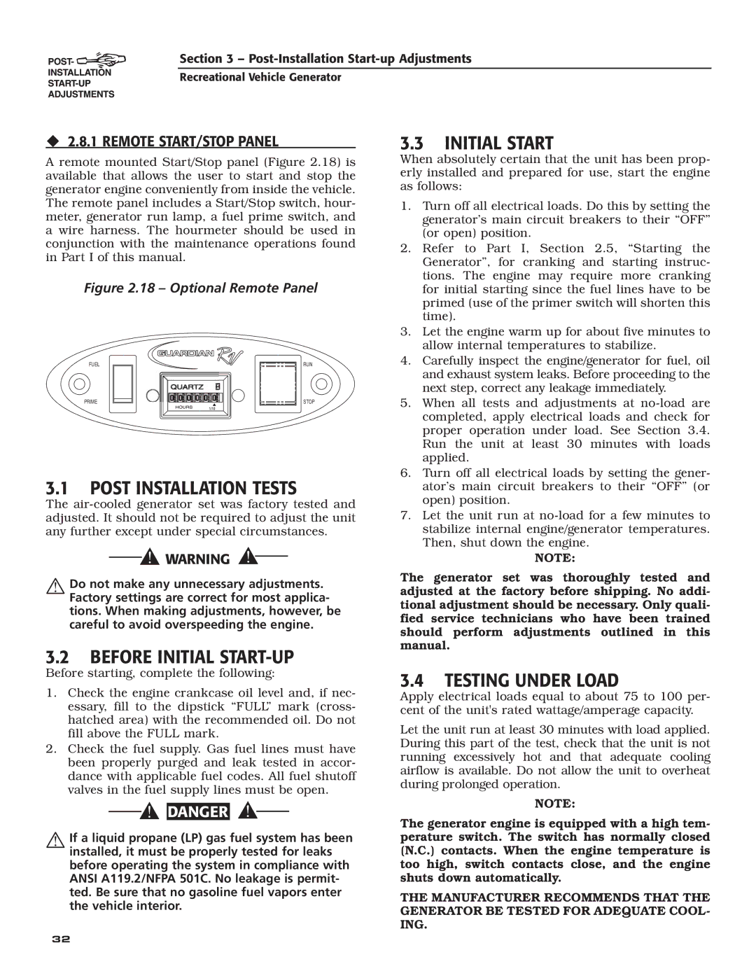 Generac Power Systems 004700-00 Initial Start, Post Installation Tests, Before Initial START-UP, Testing Under Load 