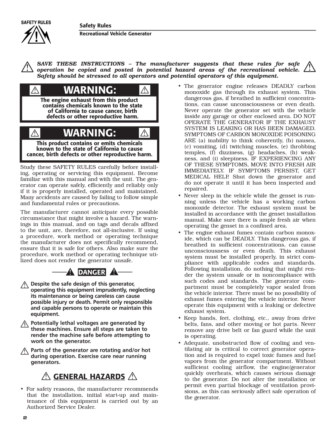 Generac Power Systems 004700-00 owner manual  Warning  