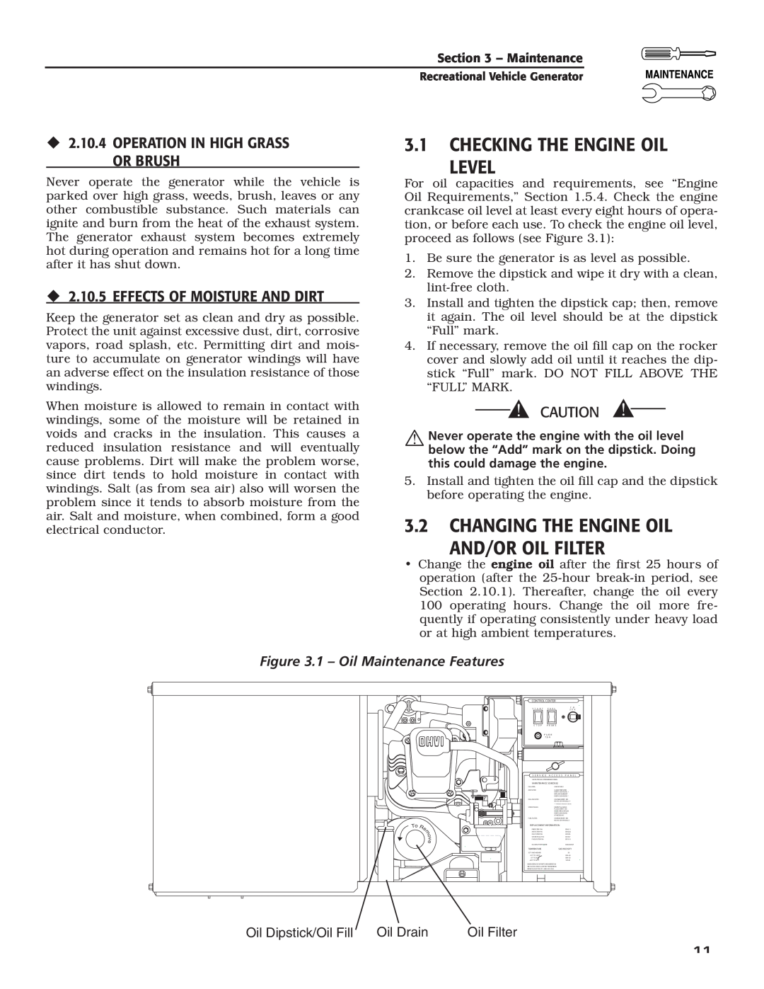 Generac Power Systems 004700-00 Checking The Engine Oil Level, Changing The Engine Oil And/Or Oil Filter, Oil Drain 
