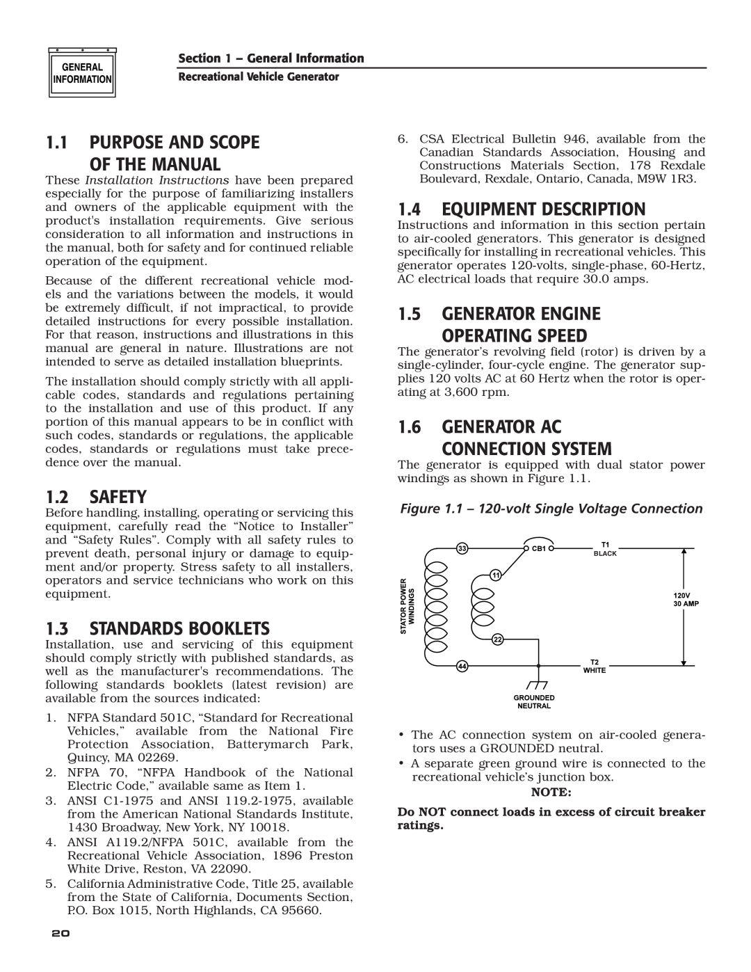 Generac Power Systems 004700-00 Purpose And Scope Of The Manual, Equipment Description, Generator Engine Operating Speed 