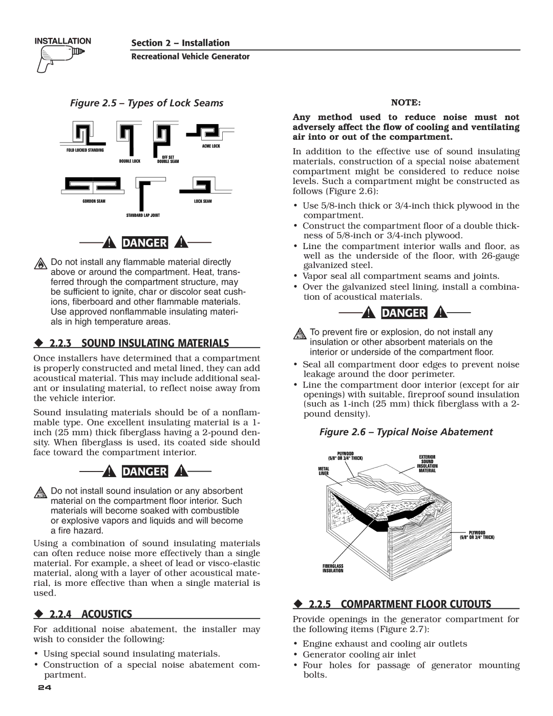 Generac Power Systems 004701-0 ‹ 2.2.3 Sound Insulating Materials, ‹ 2.2.4 Acoustics, ‹ 2.2.5 Compartment Floor Cutouts 