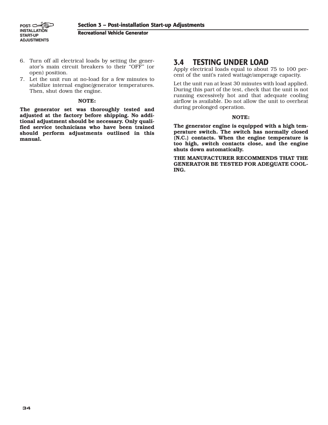Generac Power Systems 004701-0 owner manual 3.4TESTING UNDER LOAD 