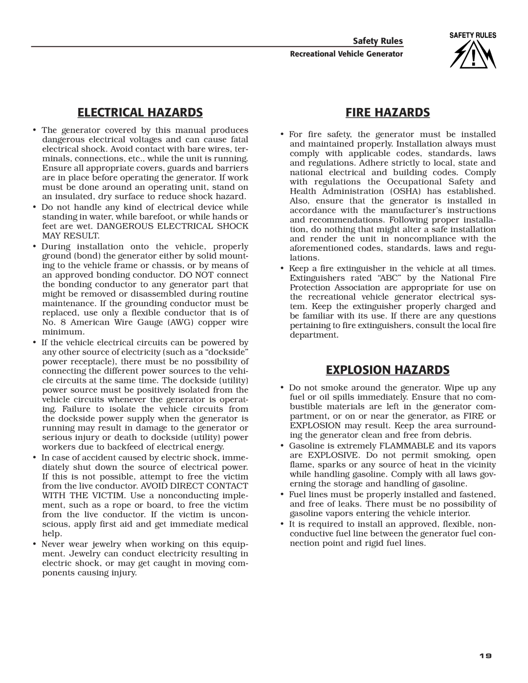 Generac Power Systems 004709-0 owner manual  Fire Hazards  