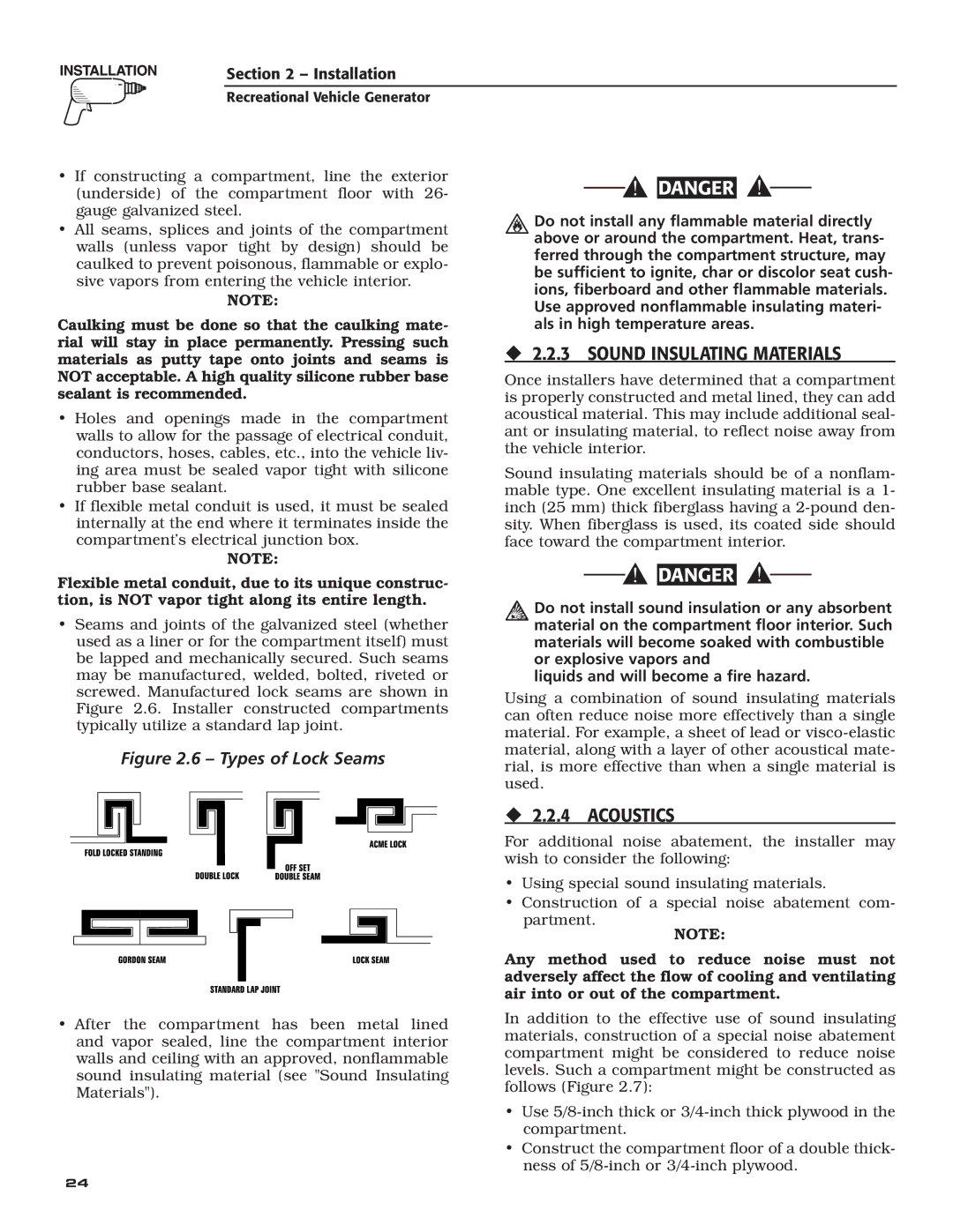 Generac Power Systems 004709-0 owner manual ‹ 2.2.4 Acoustics, ‹ 2.2.3 Sound Insulating Materials 