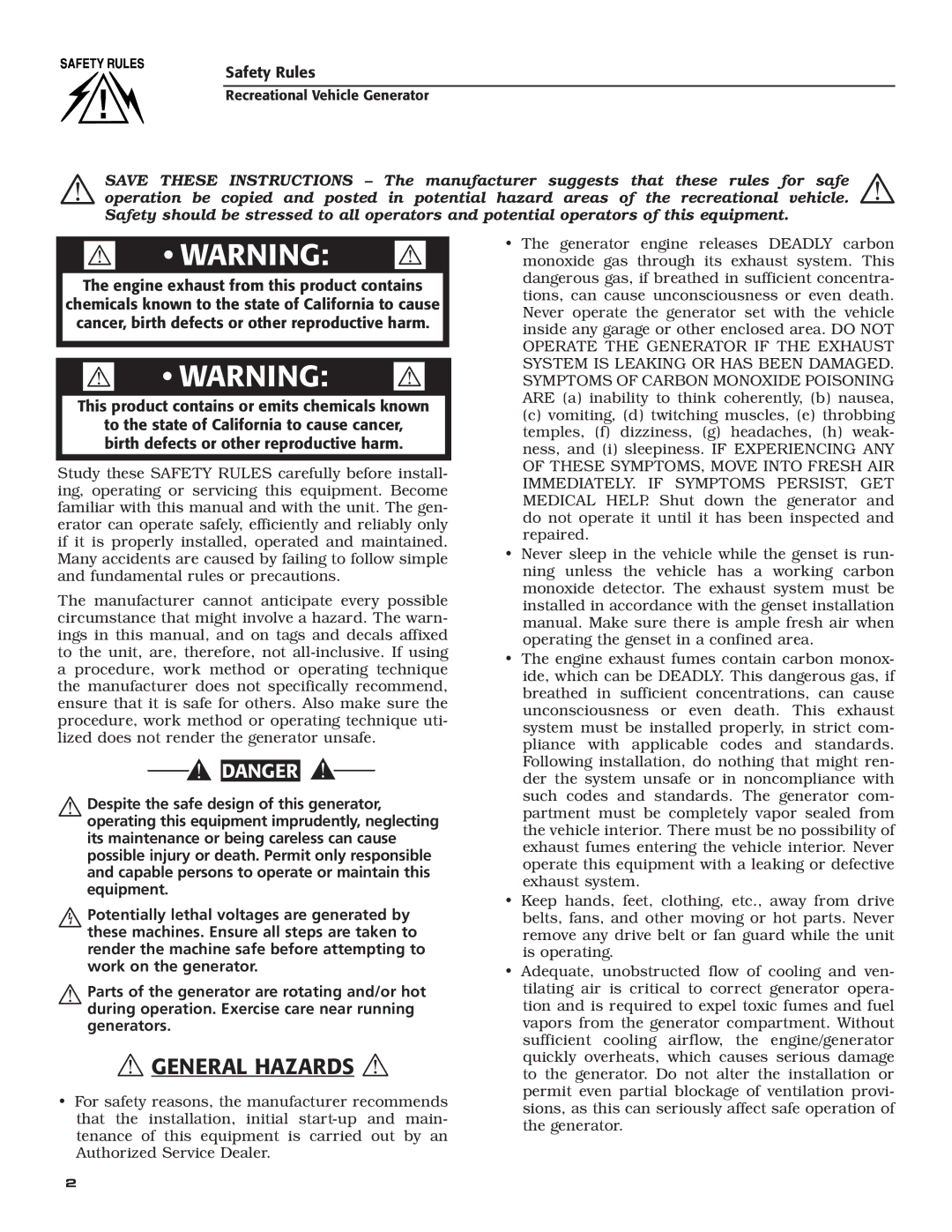 Generac Power Systems 004709-0 owner manual  Warning  