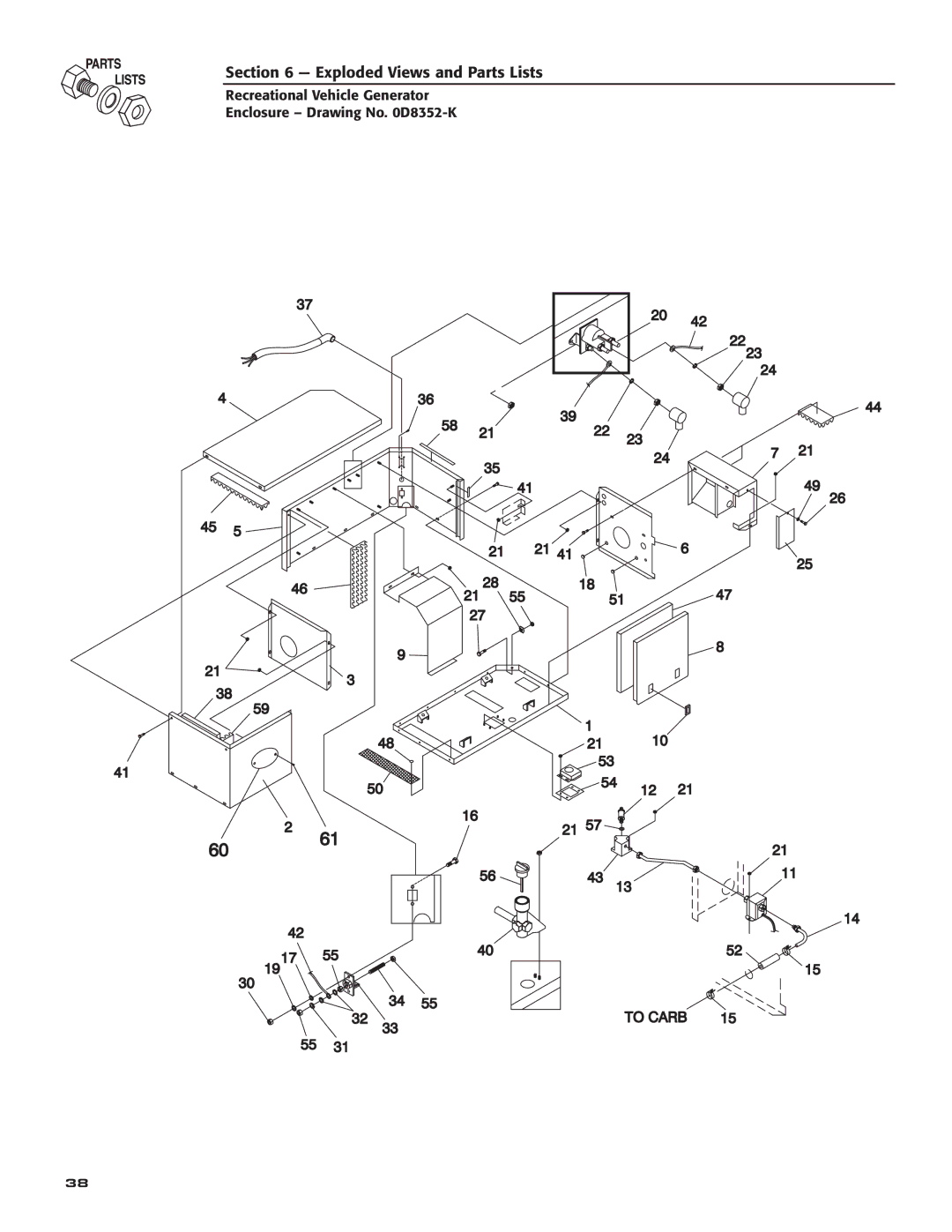 Generac Power Systems 004709-0 owner manual Recreational Vehicle Generator Enclosure Drawing No D8352-K 