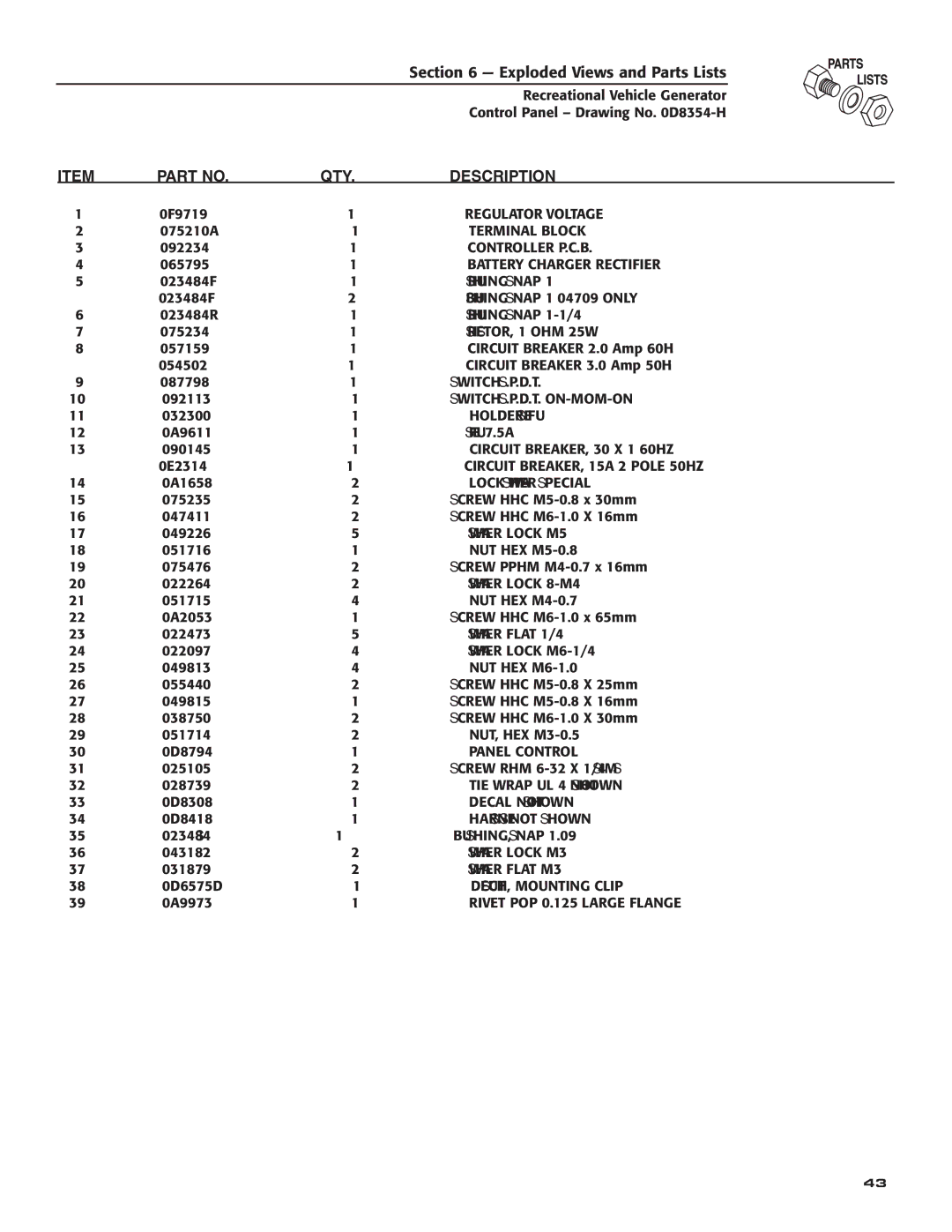 Generac Power Systems 004709-0 owner manual Qty 