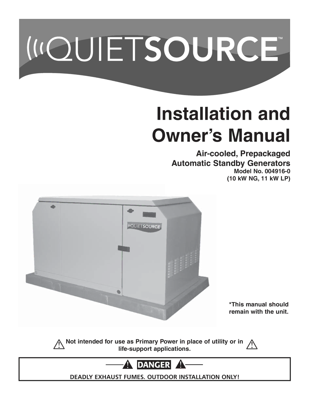 Generac Power Systems 004916-0 owner manual Installation 