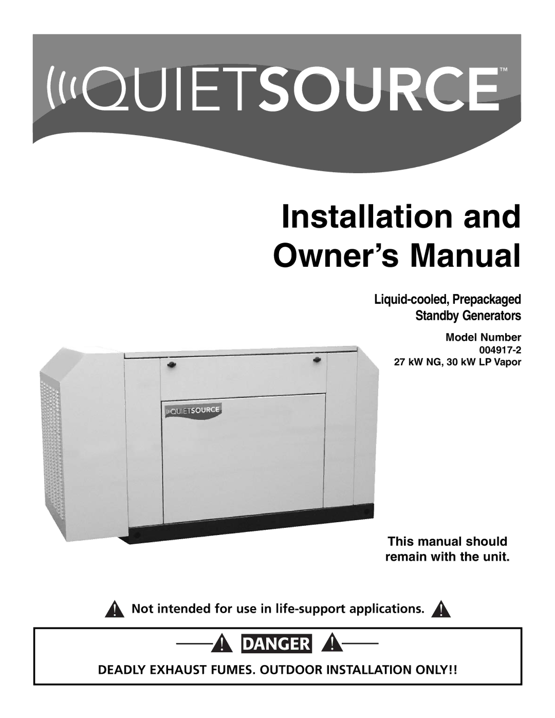 Generac Power Systems 004917-2 owner manual Installation 