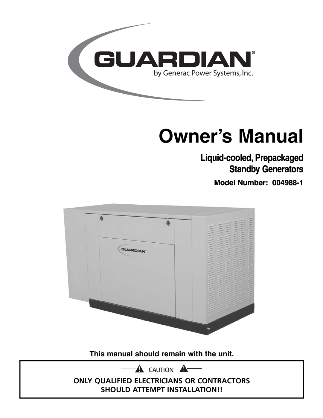 Generac Power Systems 004988-1 owner manual Liquid-cooled,Prepackaged Standby Generators, Model Number 