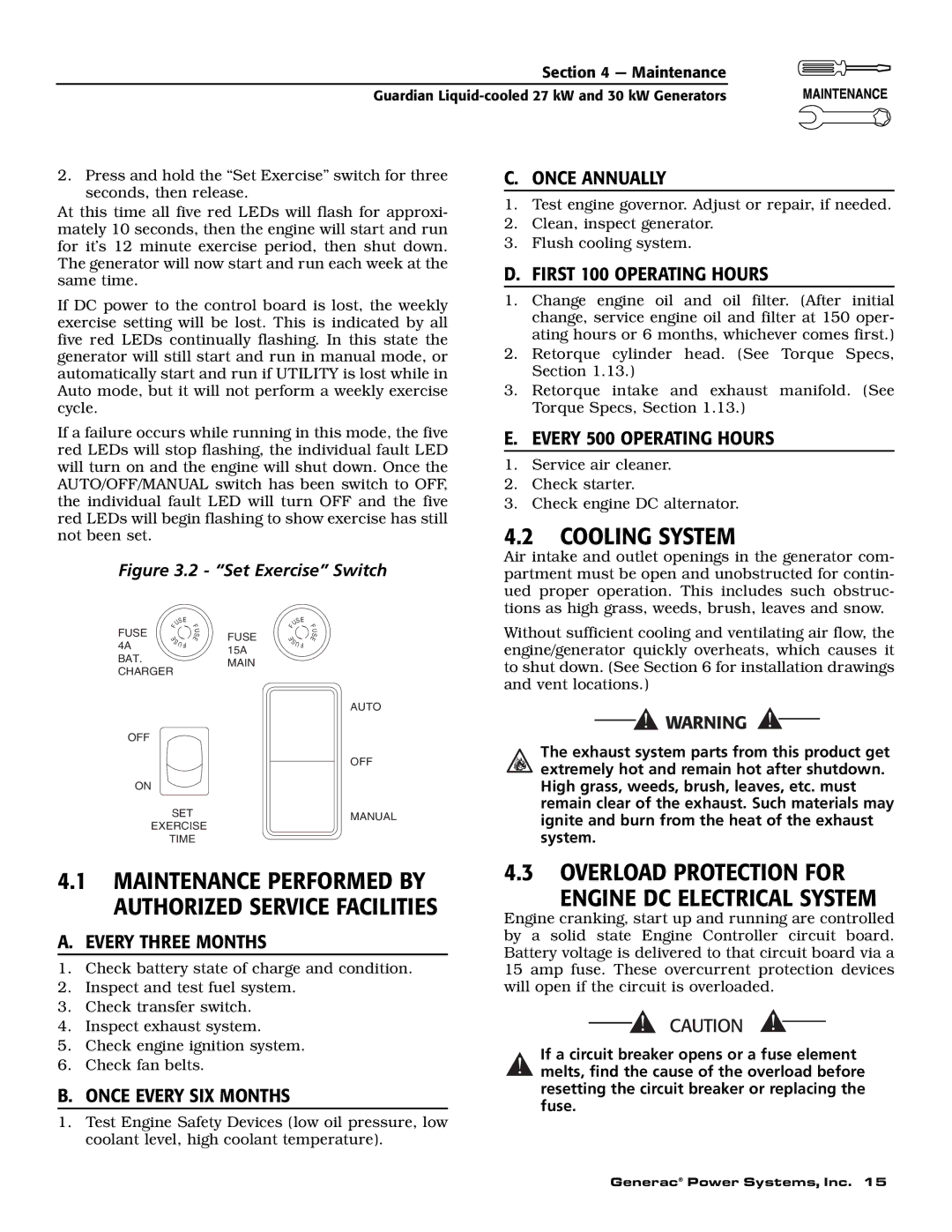 Generac Power Systems 004988-2 owner manual Cooling System, Overload Protection for Engine DC Electrical System 