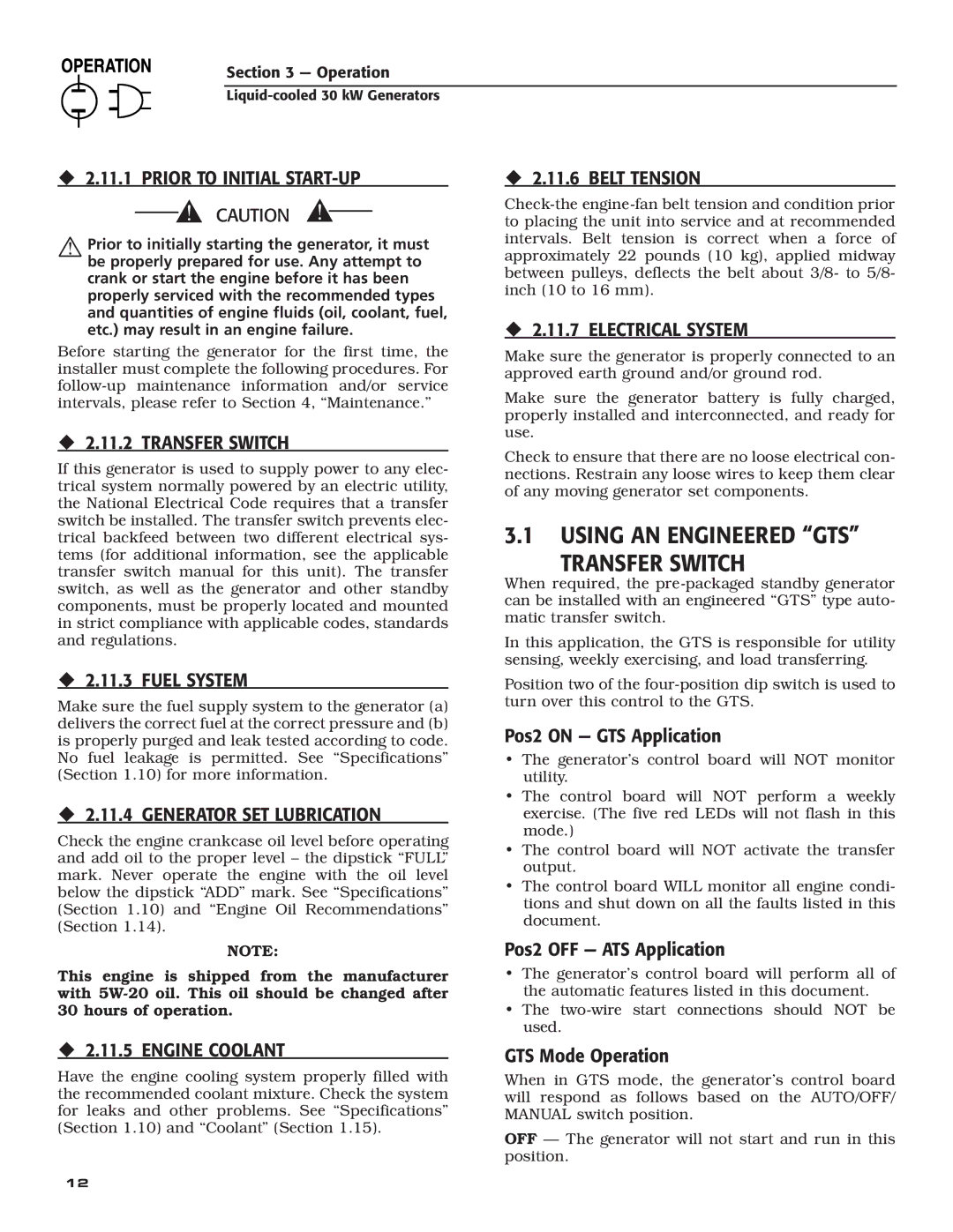 Generac Power Systems 004988-4 owner manual Using AN Engineered GTS Transfer Switch 