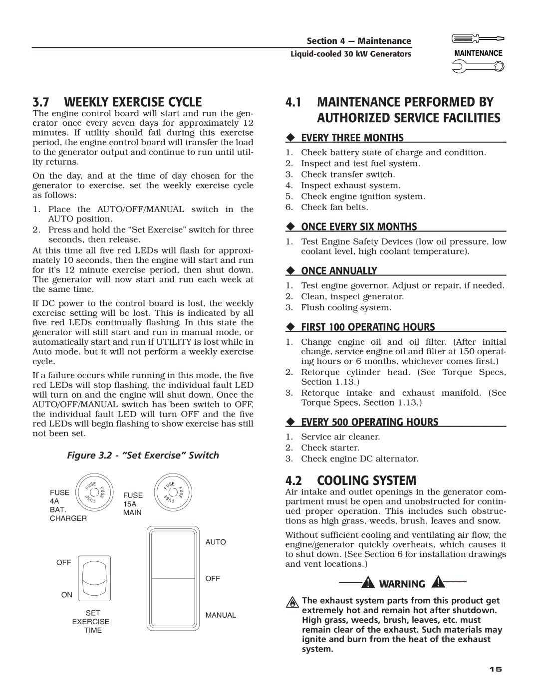 Generac Power Systems 004988-4 owner manual Weekly Exercise Cycle, Cooling System 