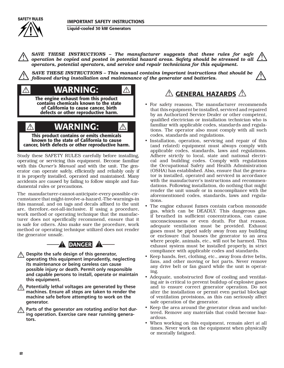 Generac Power Systems 004988-4 owner manual  Warning  