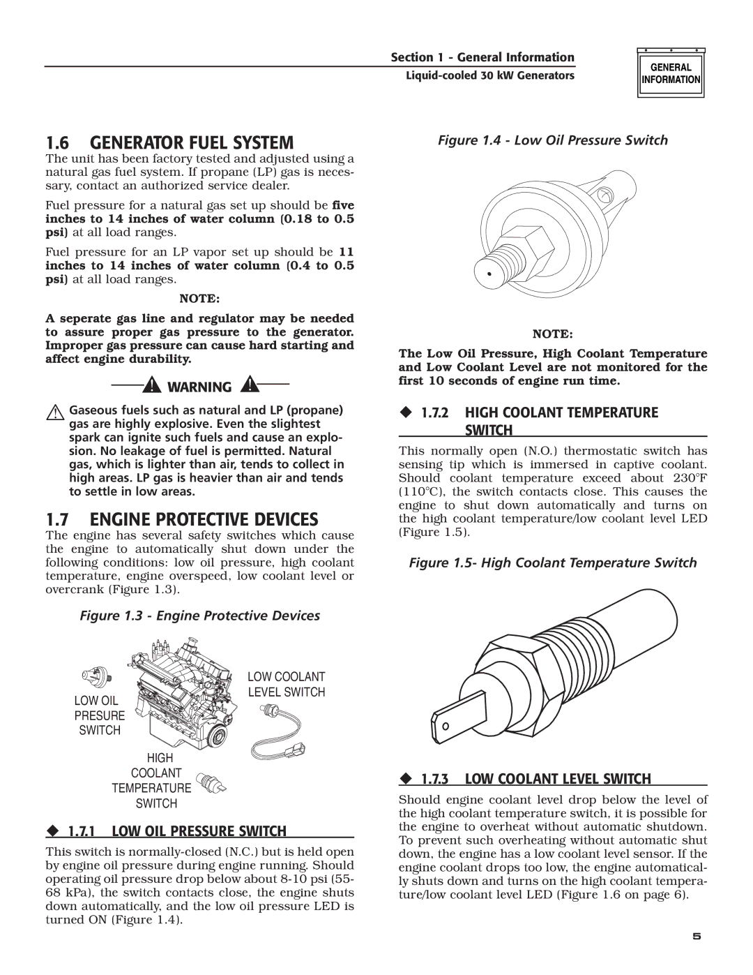 Generac Power Systems 004988-4 owner manual Engine Protective Devices, ‹ 1.7.2 High Coolant Temperature Switch 