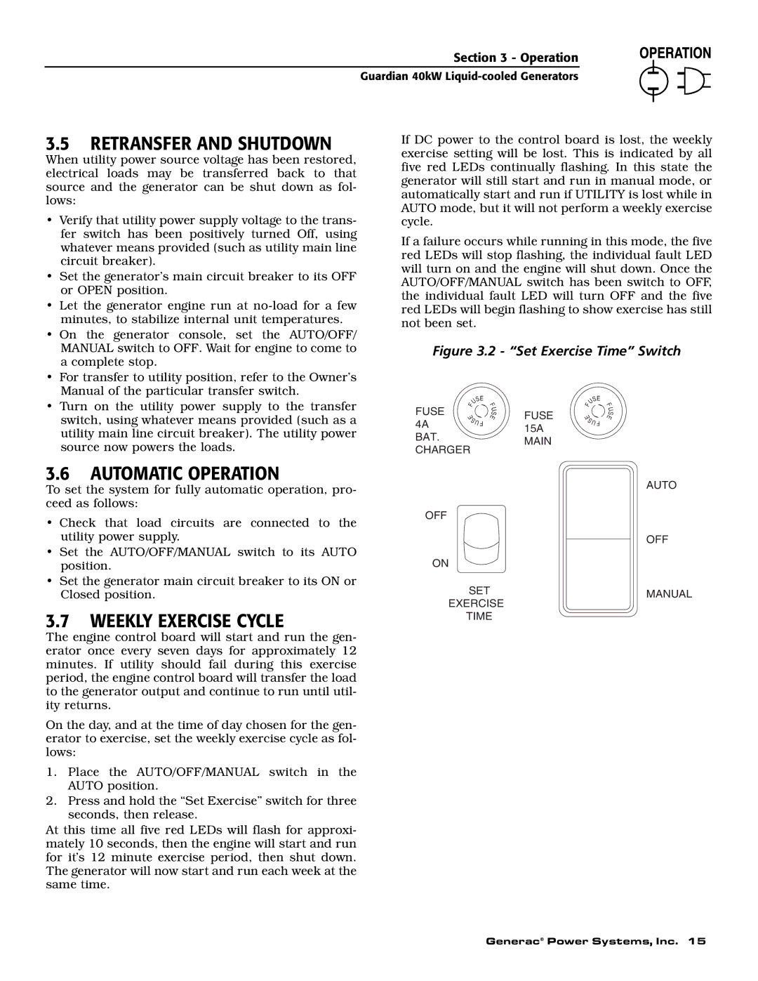 Generac Power Systems 004992-0, 004992-1, 37kW NG, 40kW LP, 004992-1, 004992-0 Automatic Operation, Weekly Exercise Cycle 