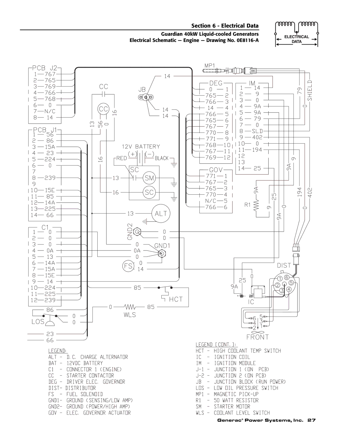 Generac Power Systems 004992-0, 004992-1, 37kW NG, 40kW LP, 004992-1, 004992-0 owner manual Electrical Data 