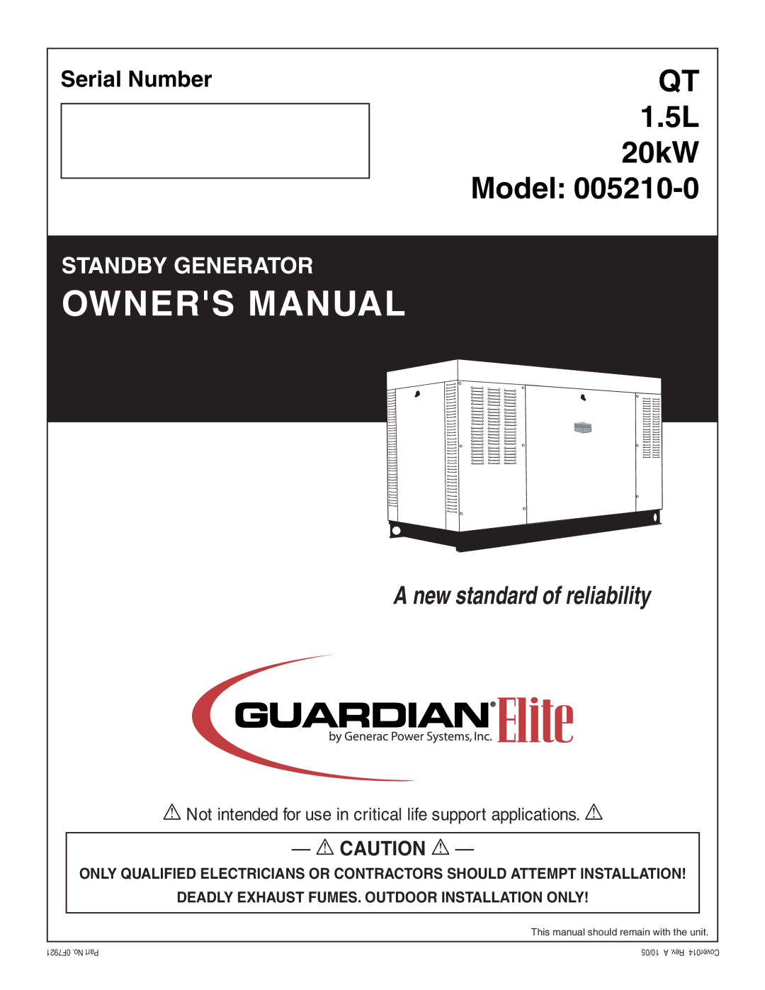 Generac Power Systems 005210-0 owner manual Model 