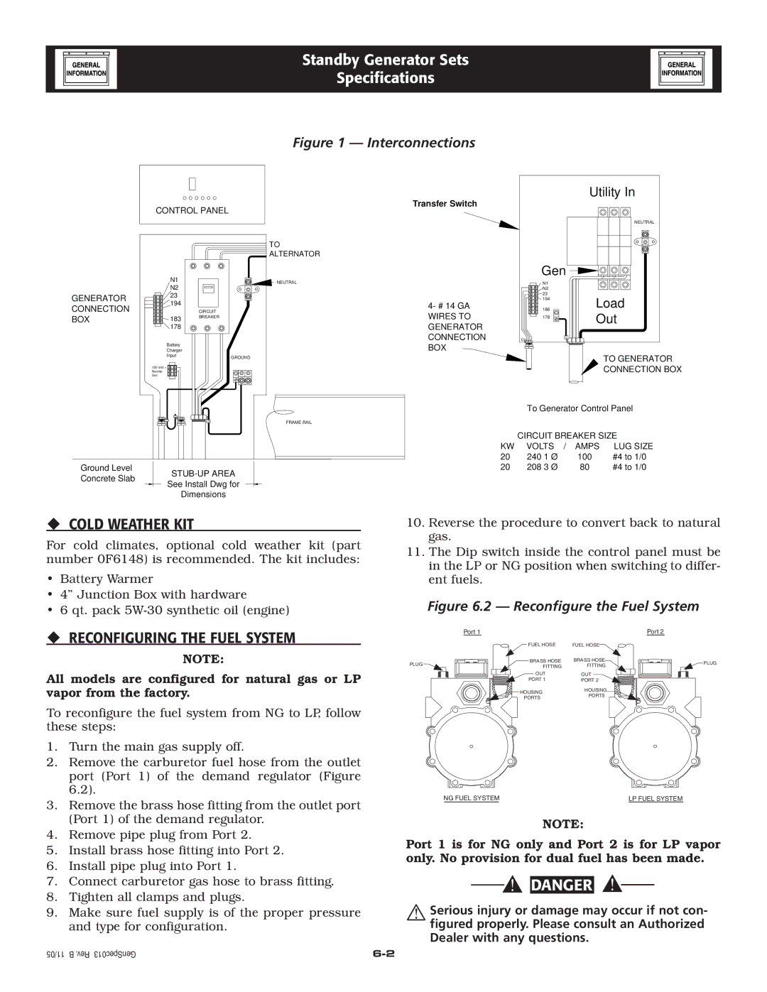 Generac Power Systems 005210-0 owner manual ‹ Cold Weather KIT, ‹ Reconfiguring the Fuel System 