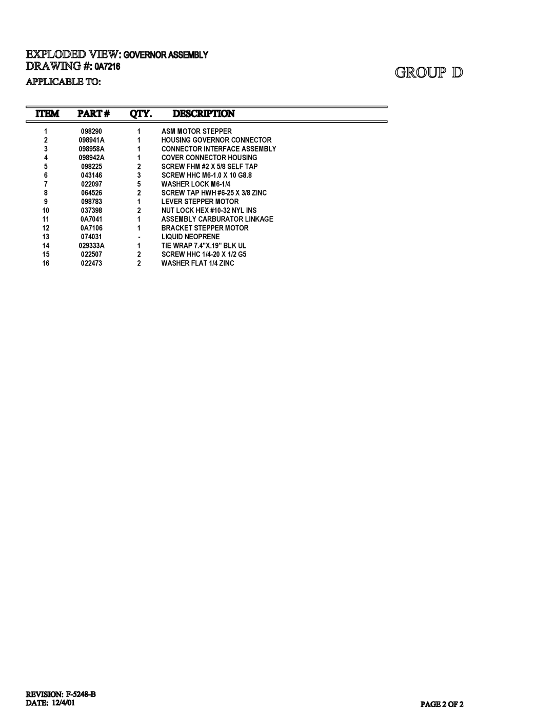 Generac Power Systems 005210-0 owner manual ASM Motor Stepper 