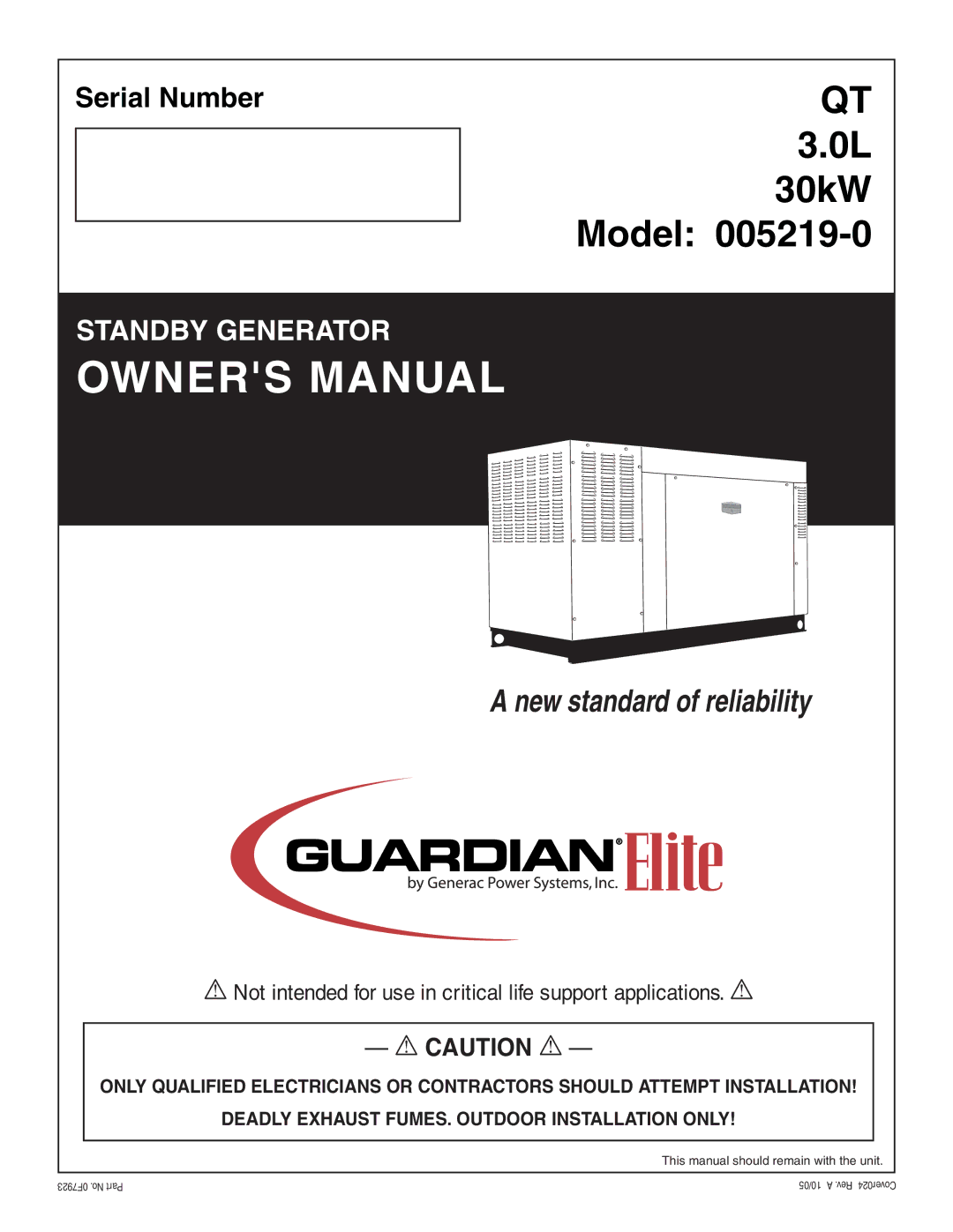 Generac Power Systems 005219-0 owner manual Model 