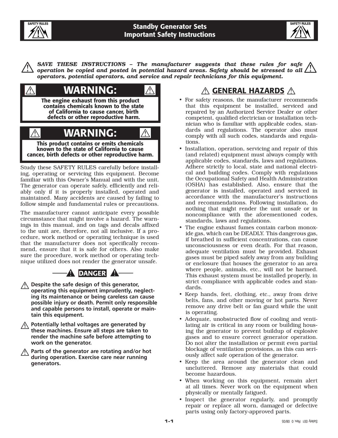 Generac Power Systems 005219-0 owner manual  Warning  