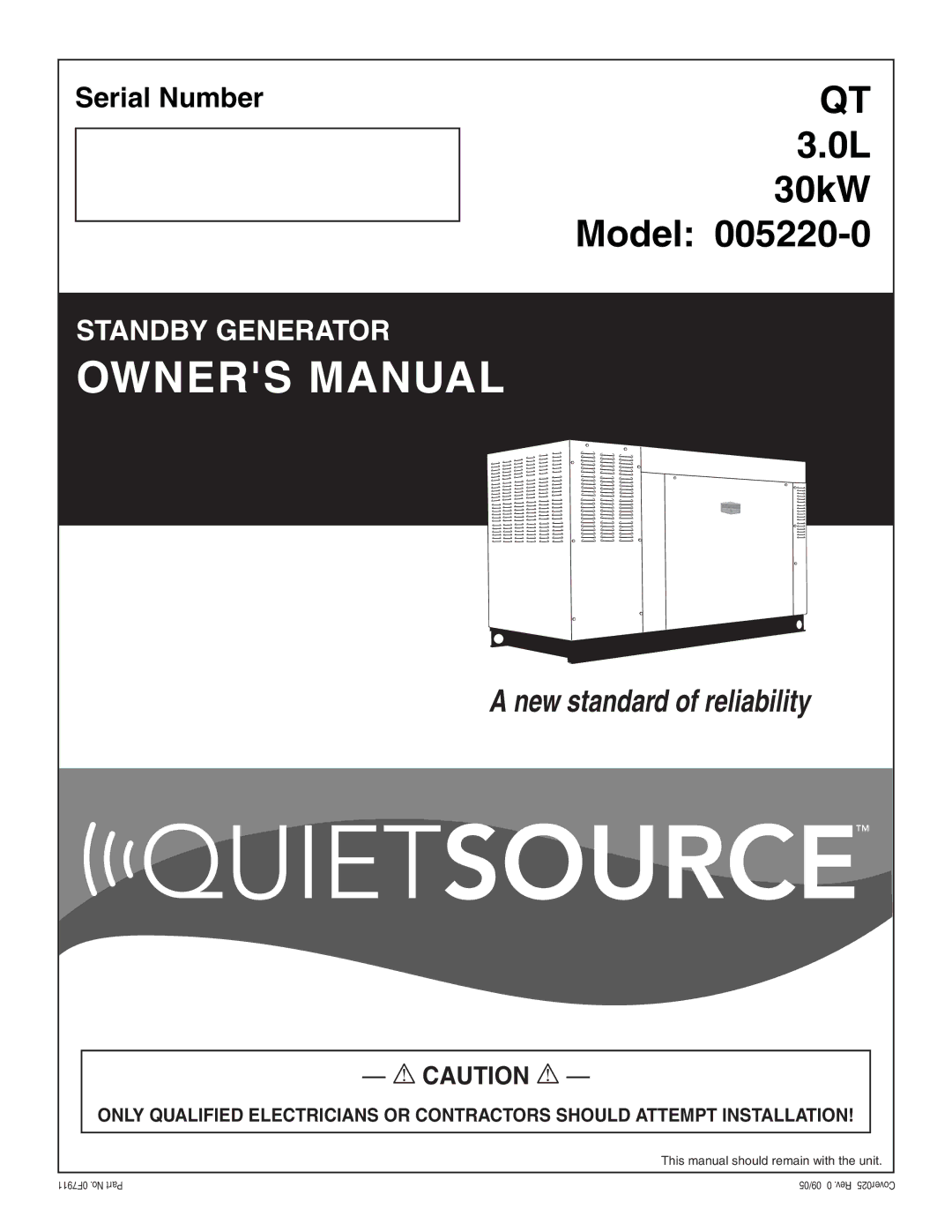 Generac Power Systems 005220-0 owner manual Model 