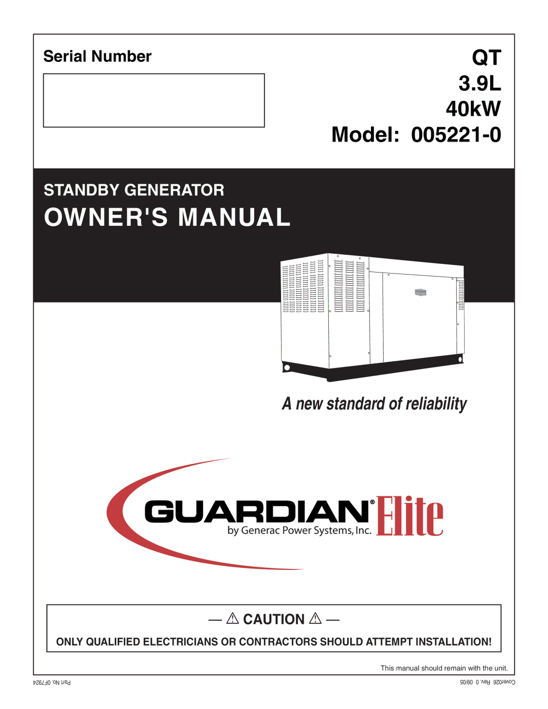 Generac Power Systems 005221-0 owner manual Model 