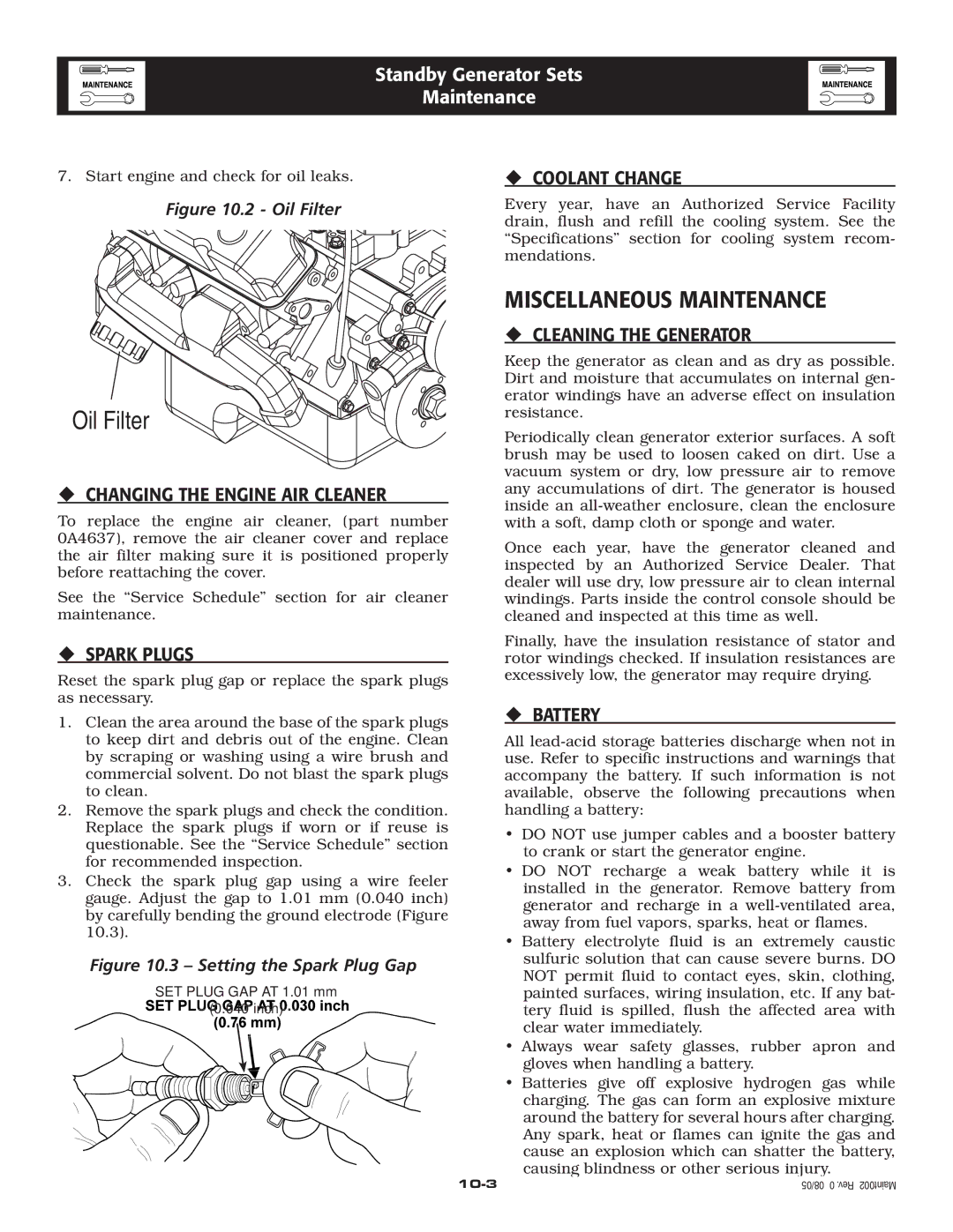 Generac Power Systems 005221-0 owner manual Miscellaneous Maintenance 