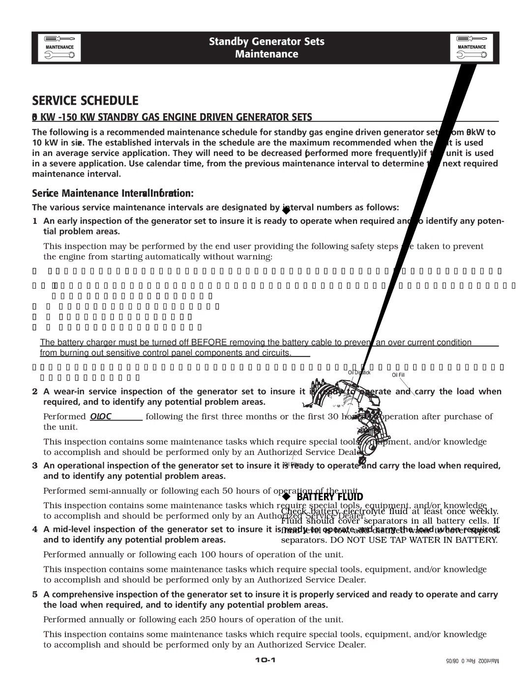 Generac Power Systems 005221-0 owner manual Service Schedule, KW 150 KW Standby GAS Engine Driven Generator Sets 