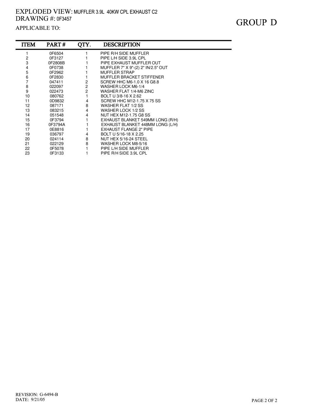 Generac Power Systems 005221-0 owner manual Pipe R/H Side Muffler 