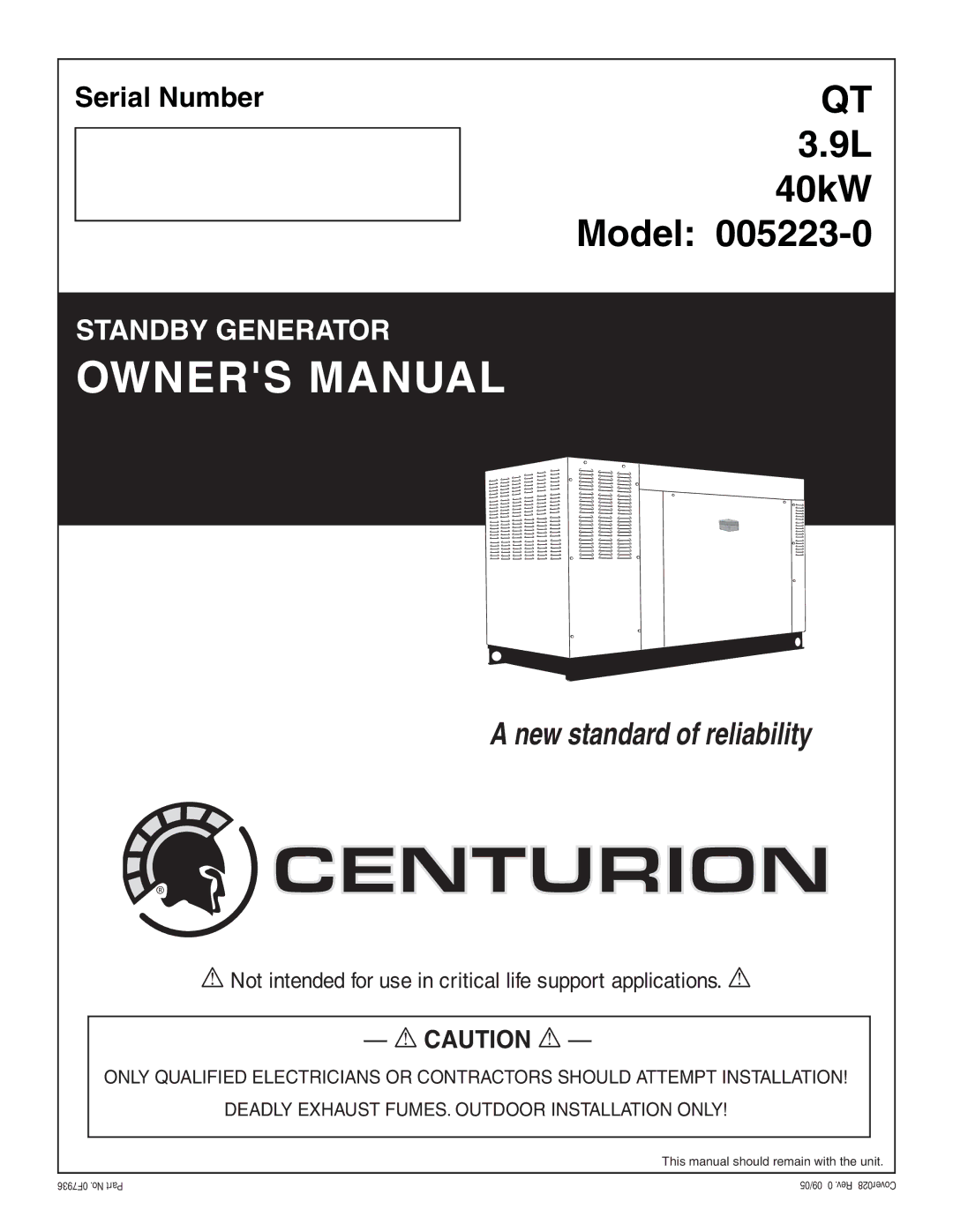 Generac Power Systems 005223-0 owner manual Centurion 