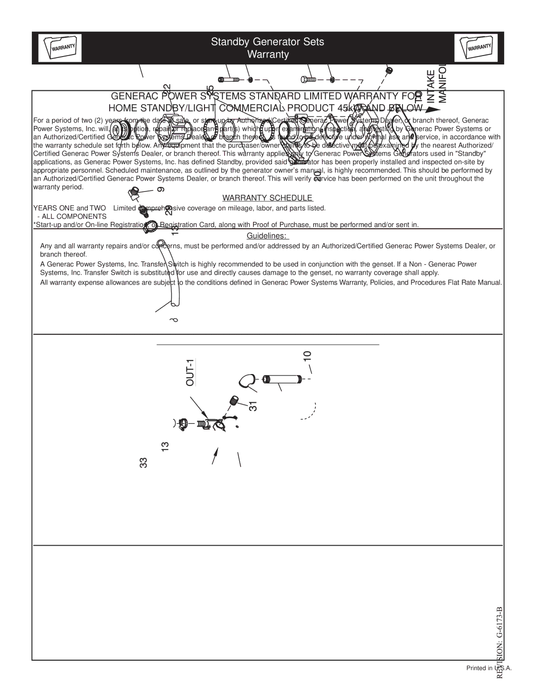 Generac Power Systems 005223-0 owner manual Standby Generator Sets Warranty 