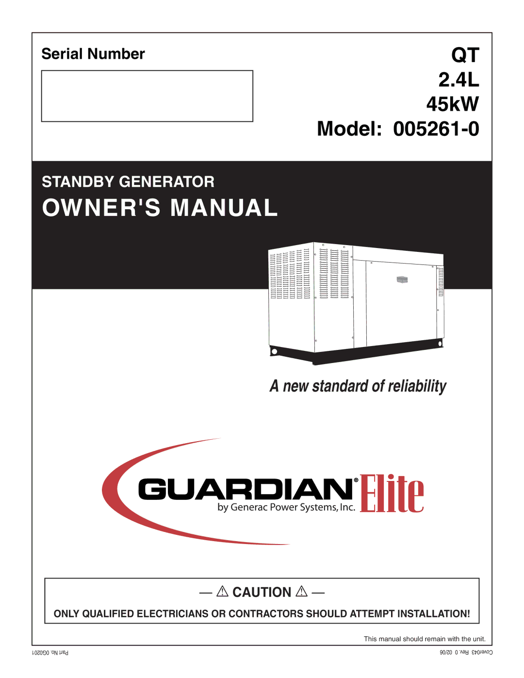 Generac Power Systems 005261-0 owner manual Model 