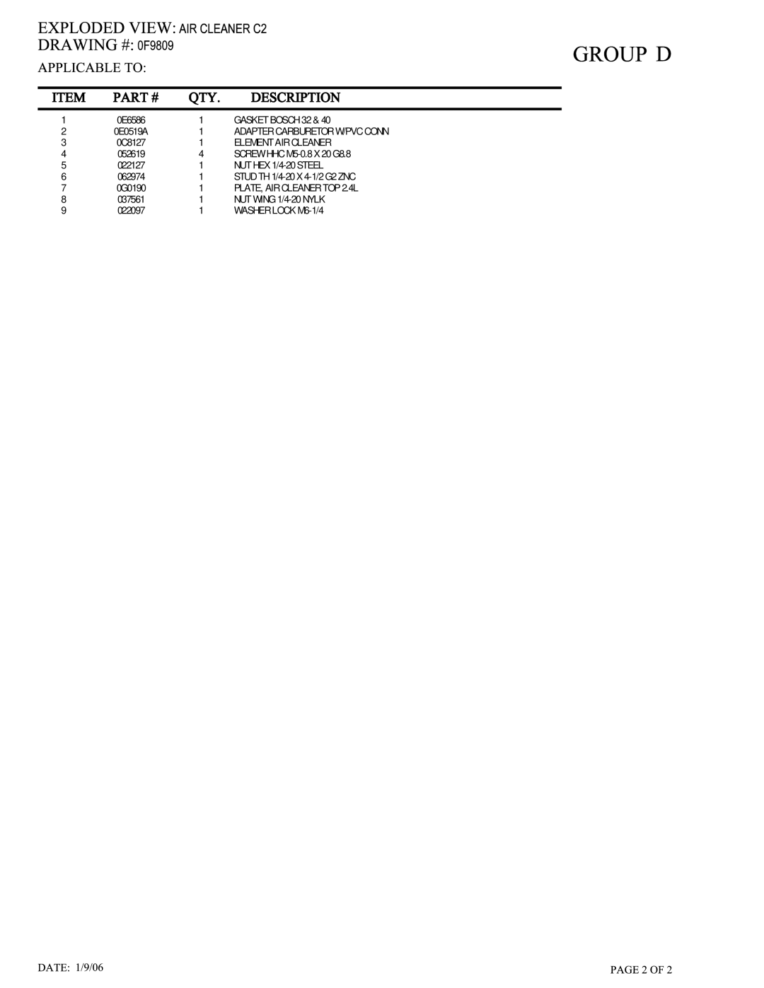 Generac Power Systems 005262-1 owner manual Gasket Bosch 32 