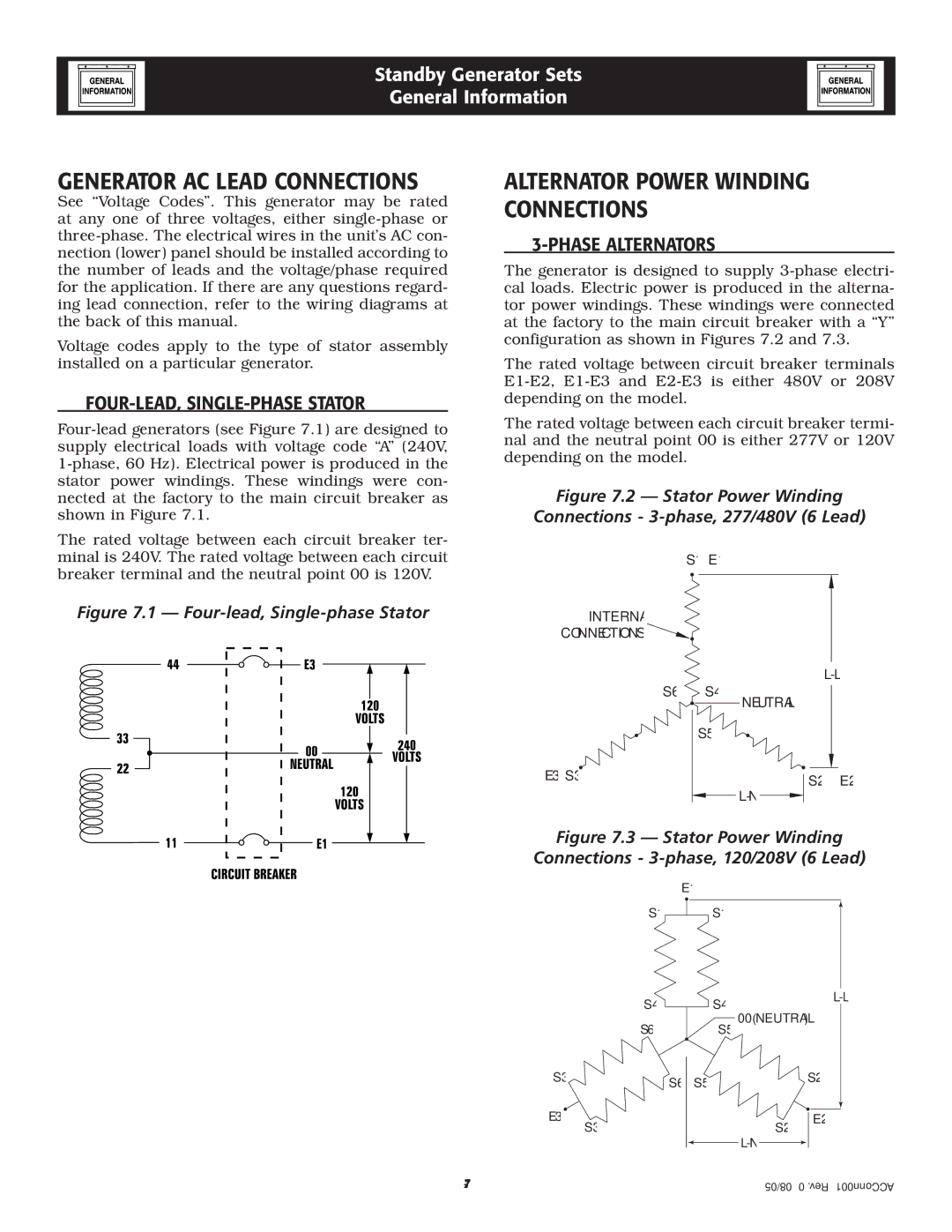 Generac Power Systems 005324-1, 005325-1 owner manual Generator AC Lead Connections, Alternator Power Winding Connections 