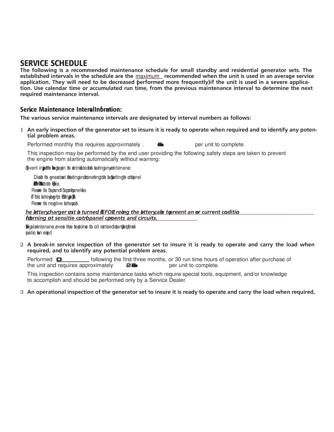 Generac Power Systems 005324-1, 005325-1 owner manual Service Schedule, Service Maintenance Interval Information 