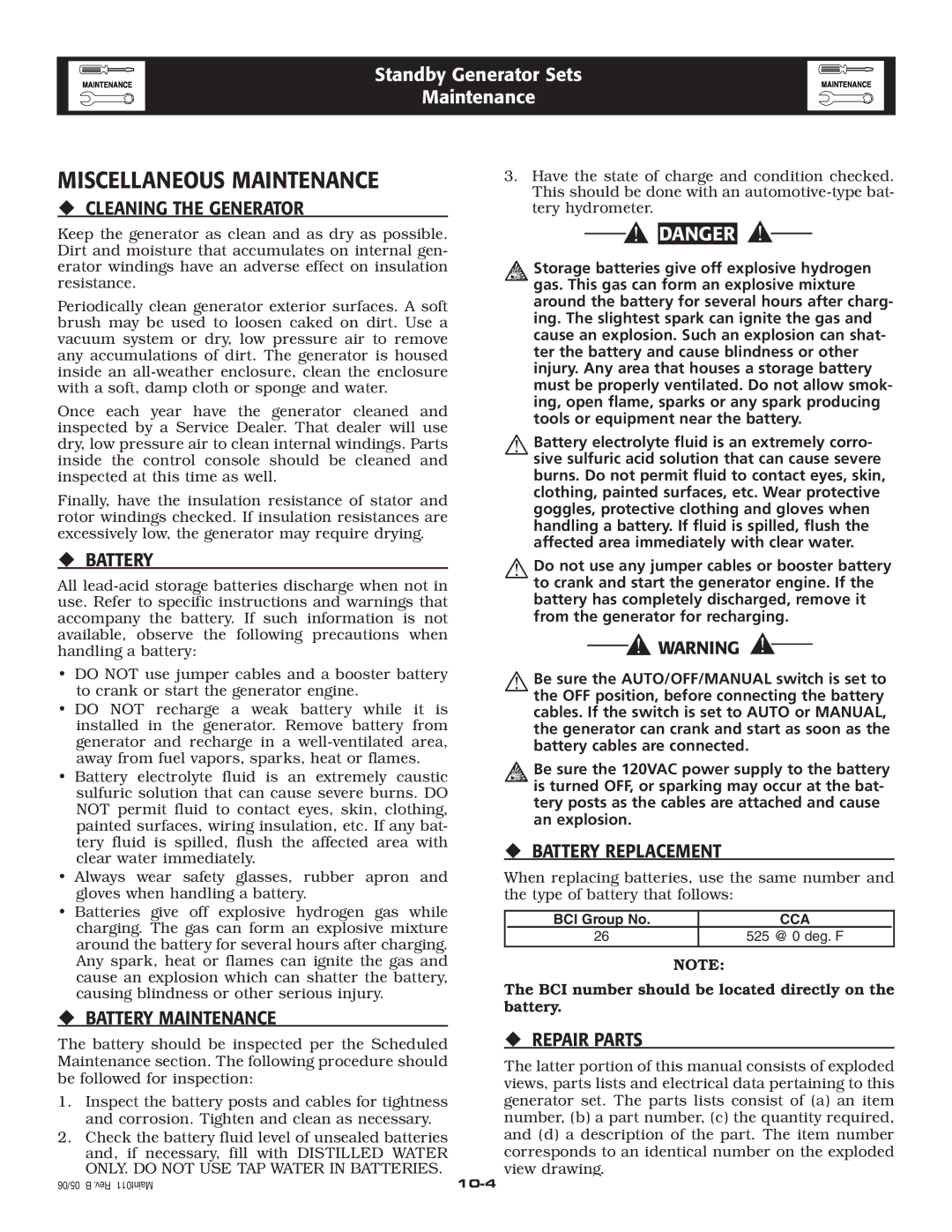 Generac Power Systems 005336-0, 005337-0 owner manual Miscellaneous Maintenance 