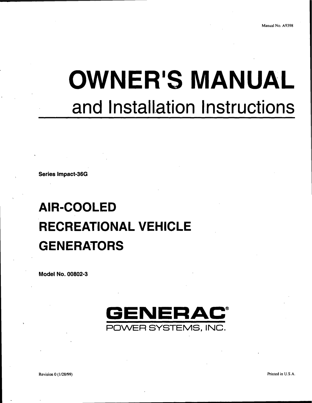 Generac Power Systems 00802-3 manual 