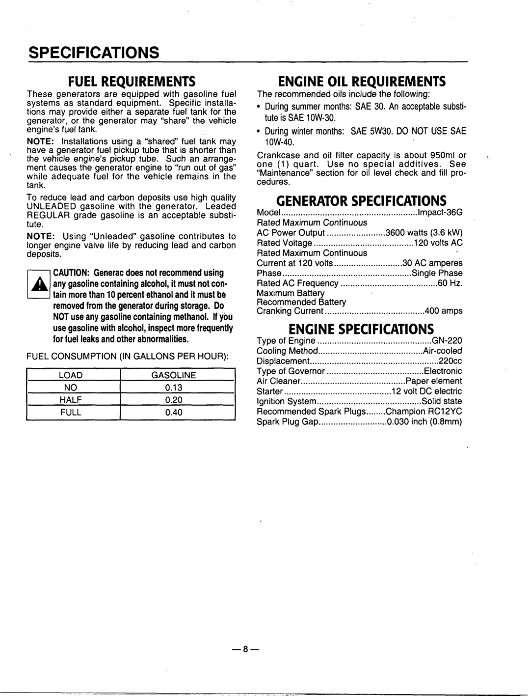 Generac Power Systems 00802-3 manual 