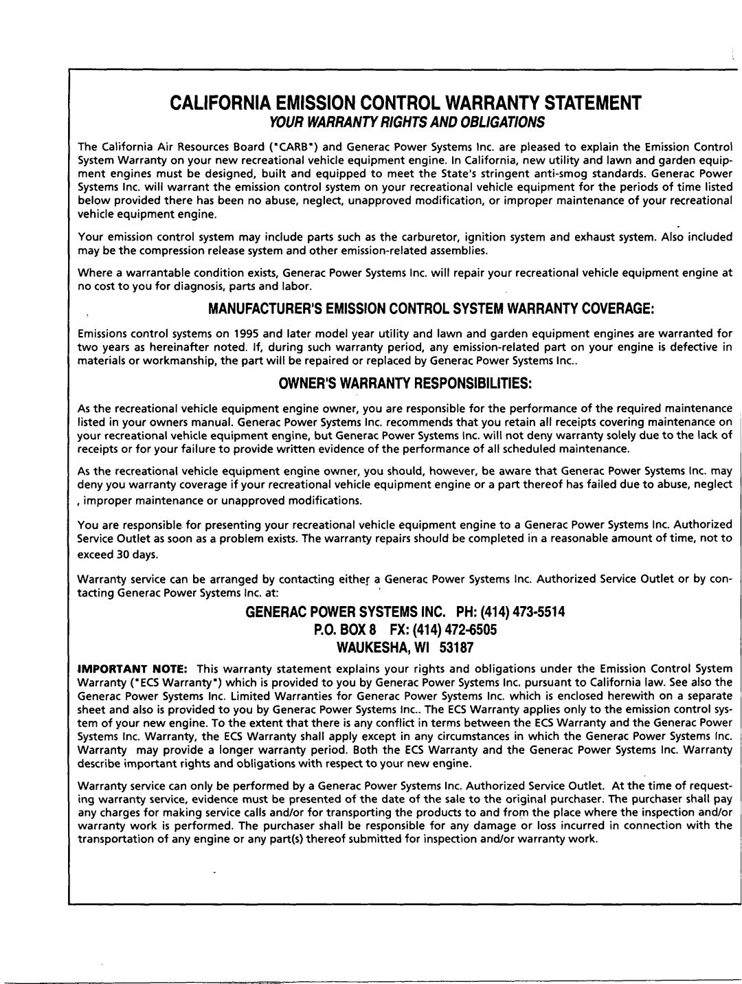 Generac Power Systems 00802-3 manual 