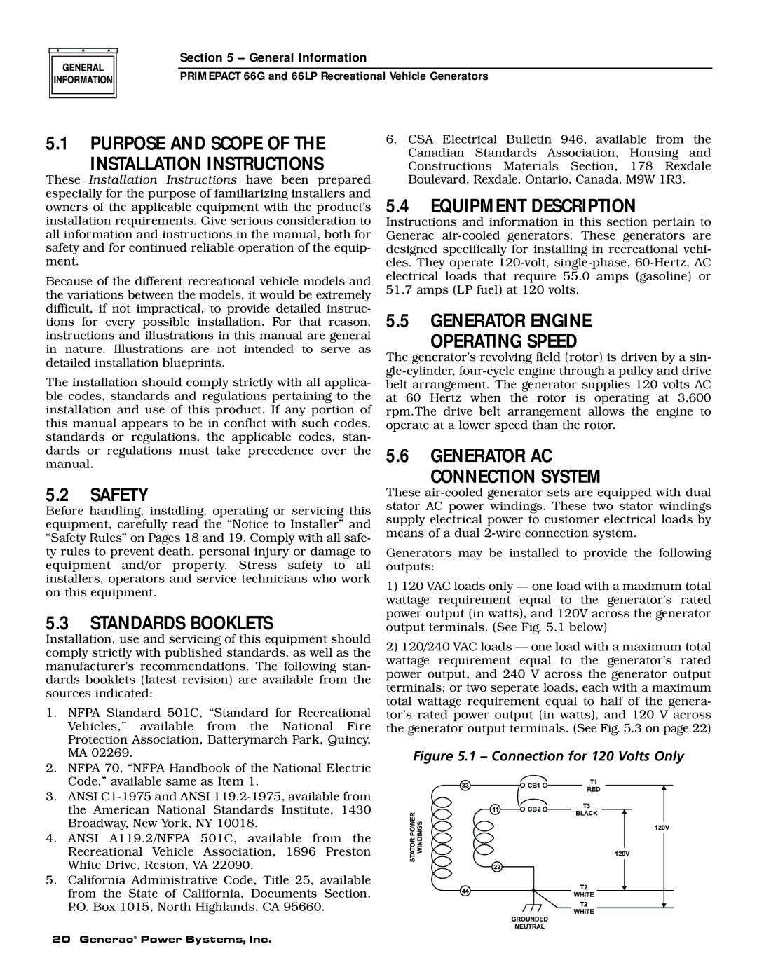 Generac Power Systems 009600-5, 009734-5 owner manual Purpose and Scope Installation Instructions, Standards Booklets 