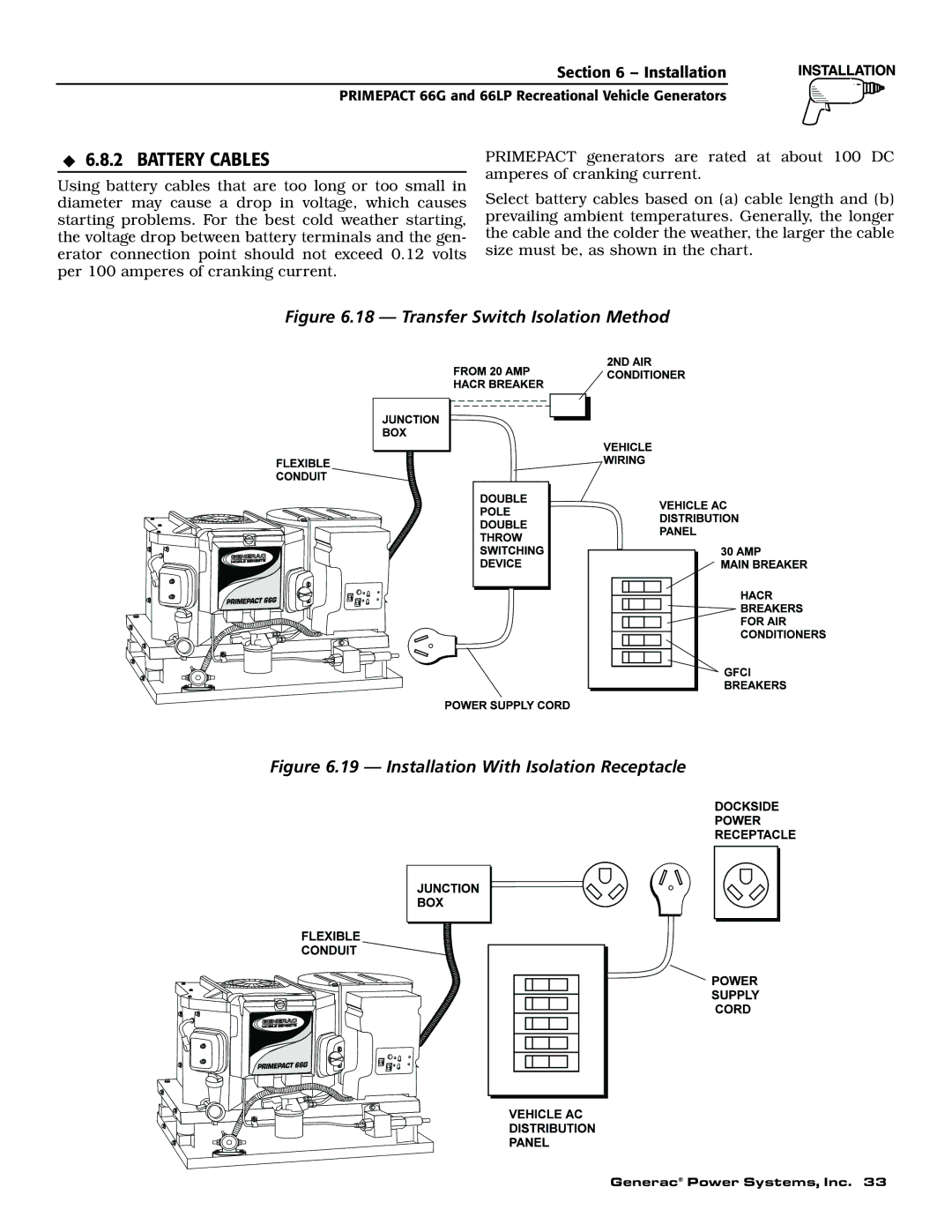 Generac Power Systems 009600-5, 009734-5 owner manual Battery Cables, Transfer Switch Isolation Method 