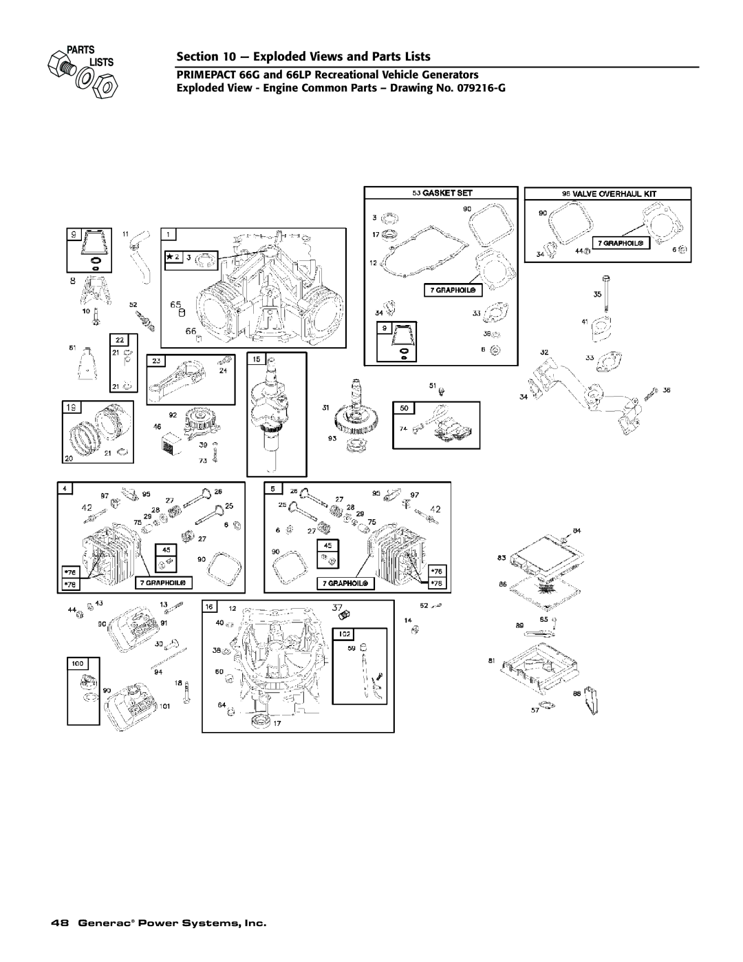 Generac Power Systems 009600-5, 009734-5 owner manual Exploded Views and Parts Lists 