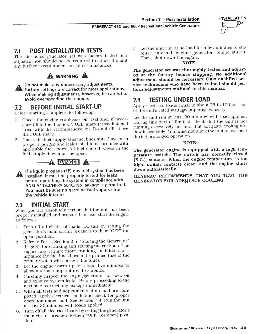 Generac Power Systems 009600-4, 009734-4 manual 