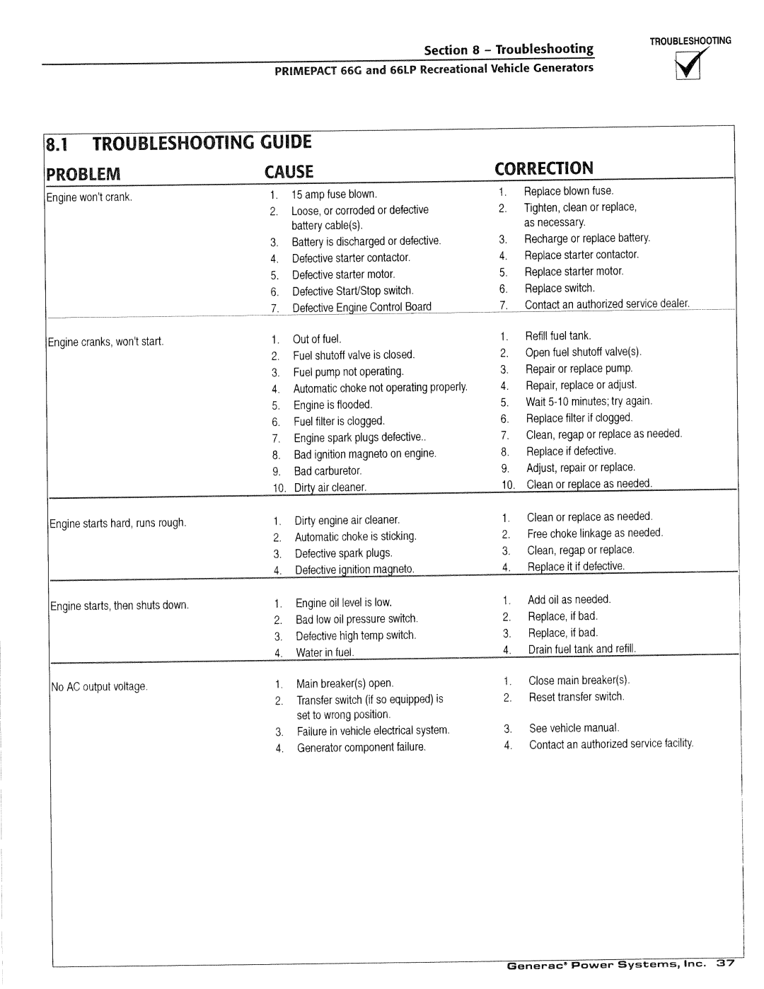 Generac Power Systems 009600-4, 009734-4 manual 