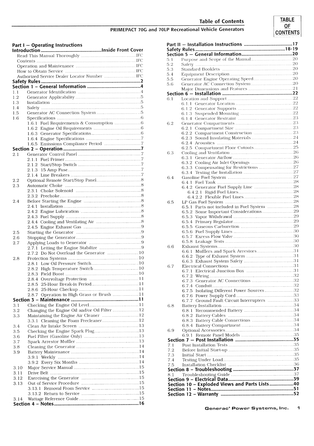 Generac Power Systems 000595-1, 009843-3 manual 