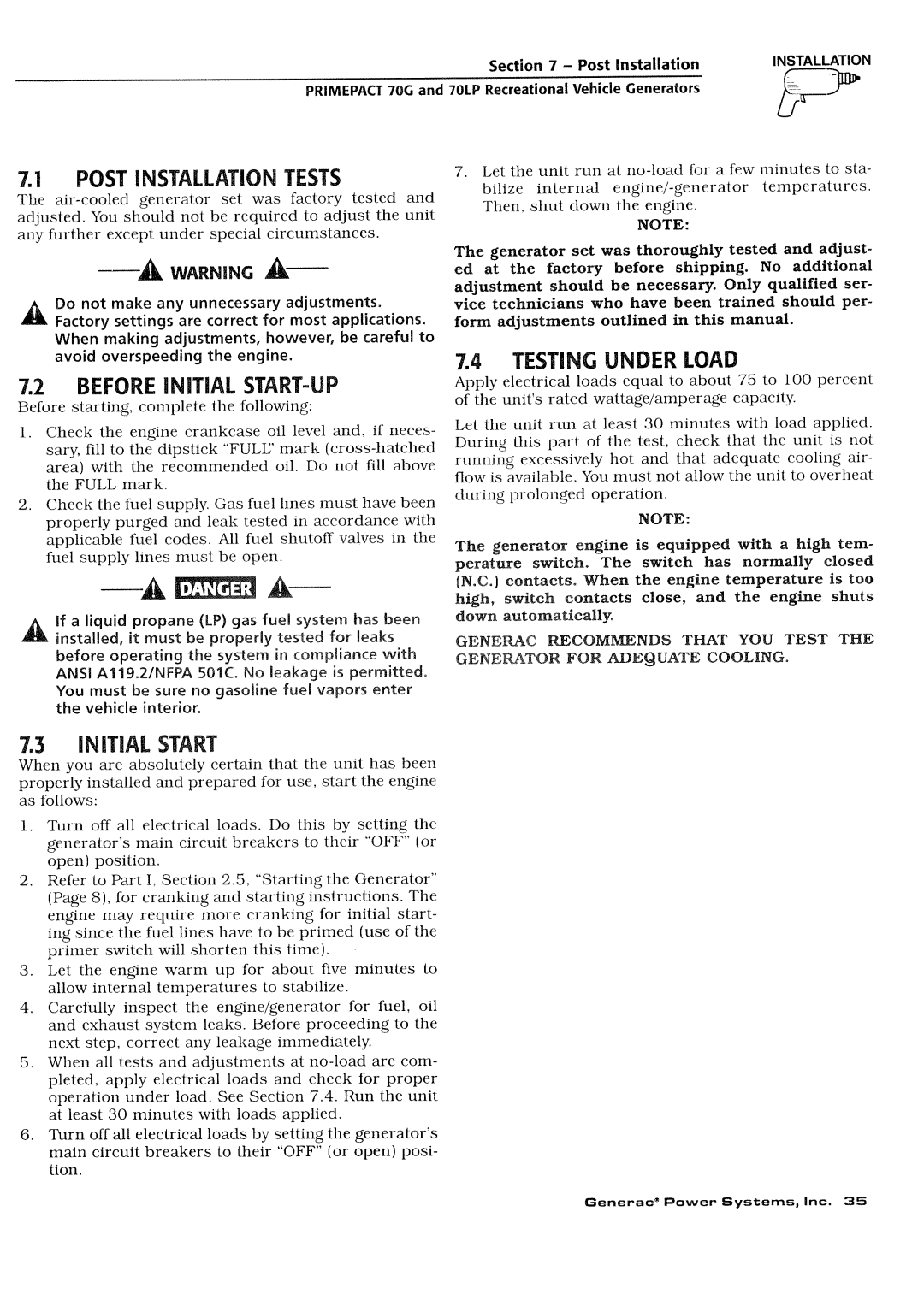 Generac Power Systems 000595-1, 009843-3 manual 