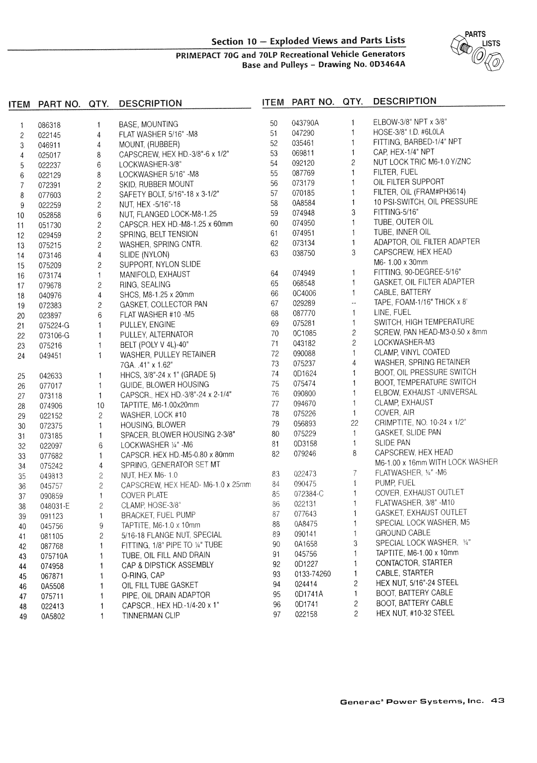 Generac Power Systems 000595-1, 009843-3 manual 