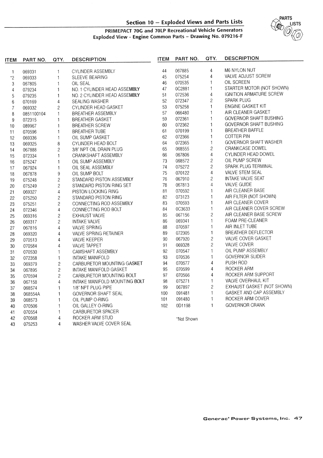 Generac Power Systems 000595-1, 009843-3 manual 